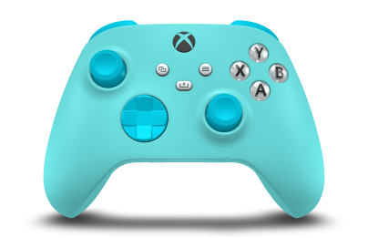 Controller with Glacier Blue body, Dragonfly Blue D-pad, and Dragonfly Blue thumbsticks - front view