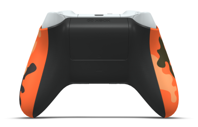 Controller with Blaze Camo body, Robot White D-pad, and Carbon Black thumbsticks - back view