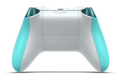 Controller with Glacier Blue body, Glacier Blue (Metallic) D-pad, and Robot White thumbsticks - back view