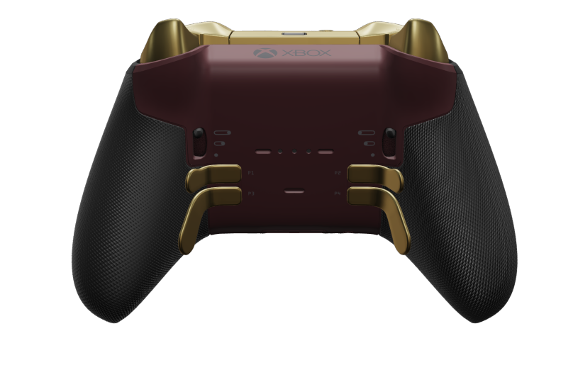 Xbox Elite Wireless Controller Series 2 - Core - Corps: Rouge grenat + prises caoutchoutées, Croix directionnelle: Hero Gold avec des facettes (métal), Retour: Rouge grenat + prises caoutchoutées