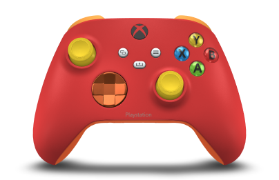 Xbox Wireless Controller - Hoofdtekst: Pulsrood, D-Pads: Zest-oranje (metallic), Duimsticks: Lighting Yellow