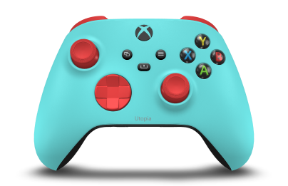 Controller with Glacier Blue body, Pulse Red D-pad, and Pulse Red thumbsticks - front view