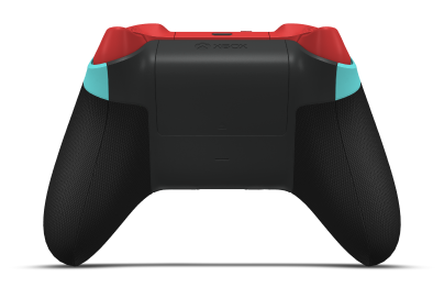 Controller with Glacier Blue body, Pulse Red D-pad, and Pulse Red thumbsticks - back view