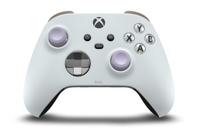 Xbox Wireless Controller - Corpo: Branco Robot, Botões Direcionais: Cinzento Tempestade (Metálico), Manípulos Analógicos: Roxo suave