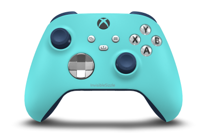 Controller with Glacier Blue body, Bright Silver (Metallic) D-pad, and Midnight Blue thumbsticks - front view