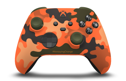 Controller with Blaze Camo body, Carbon Black D-pad, and Nocturnal Green thumbsticks - front view