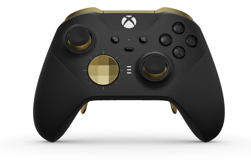 Bezdrátový ovladač Xbox Elite Series 2 – Core - Body: Carbon Black + Rubberised Grips, D-pad: Faceted, Hero Gold (Metal), Back: Carbon Black + Rubberised Grips