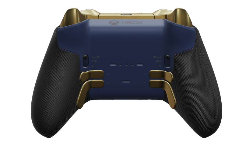 Xbox Elite Wireless Controller Series 2 - Core - Corps: Shock Blue + poignées caoutchoutées, BMD: À facettes, Hero Gold (métal), Arrière: Midnight Blue + poignées caoutchoutées