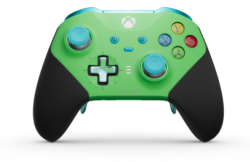 Xbox Elite Wireless Controller Series 2 - Core - Body: Velocity Green + Rubberised Grips, D-pad: Cross, Glacier Blue (Metal), Back: Velocity Green + Rubberised Grips