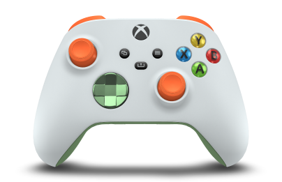 Controller with Robot White body, Soft Green (Metallic) D-pad, and Zest Orange thumbsticks - front view