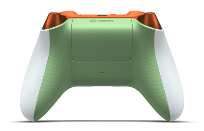 Controller with Robot White body, Soft Green (Metallic) D-pad, and Zest Orange thumbsticks - back view