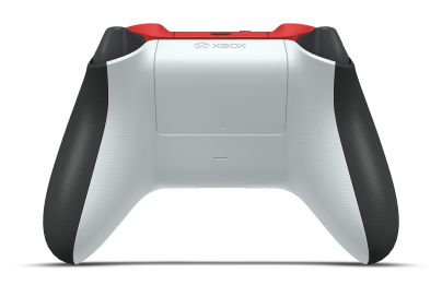 Controller with Carbon Black body, Robot White D-pad, and Pulse Red thumbsticks - back view