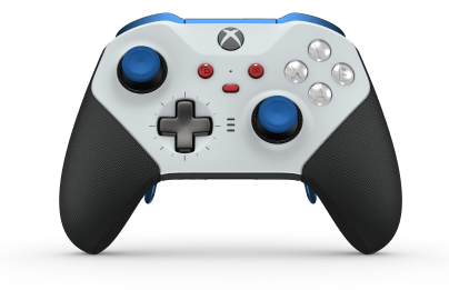 Xbox Elite Wireless Controller Series 2 - Core - Tělo: Bílá Robot White + pogumované rukojeti, Směrový ovladač: Kříž, bouřkově šedá (kovová), Zadní strana: Černá Carbon Black + pogumované rukojeti