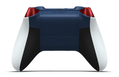 Controller with Robot White body, Photon Blue (Metallic) D-pad, and Midnight Blue thumbsticks - back view