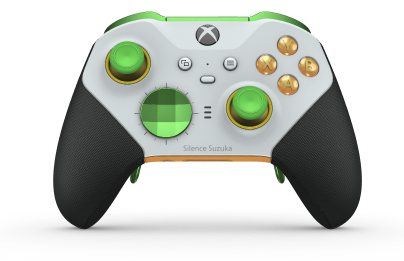 Xbox Elite ワイヤレスコントローラー シリーズ 2 - Core - Behuizing voorzijde: Robot White + Rubberized Grips, D-pad: Facet, Velocity Green (Metal), Behuizing achterzijde: Soft Orange + Rubberized Grips