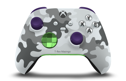 Xbox Wireless Controller - Corpo: Camuflagem ártica, Botões Direcionais: Verde Veloz (Metálico), Manípulos Analógicos: Roxo Astral