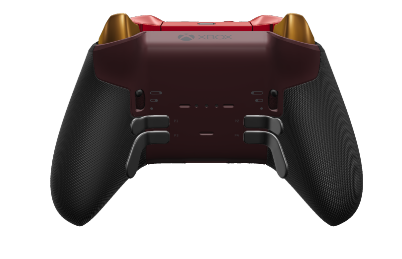 Xbox Elite Wireless Controller Series 2 - Core - Behuizing voorzijde: Stormgrijs + rubberen handvatten, D-pad: Gefacetteerd, pulsrood (metaal), Behuizing achterzijde: Granaatrood + rubberen handvatten