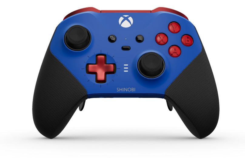 Xbox Elite Wireless Controller Series 2 - Core - Behuizing voorzijde: Shockblauw + rubberen handvatten, D-pad: Cross, Pulse Red (Metal), Behuizing achterzijde: Shockblauw + rubberen handvatten