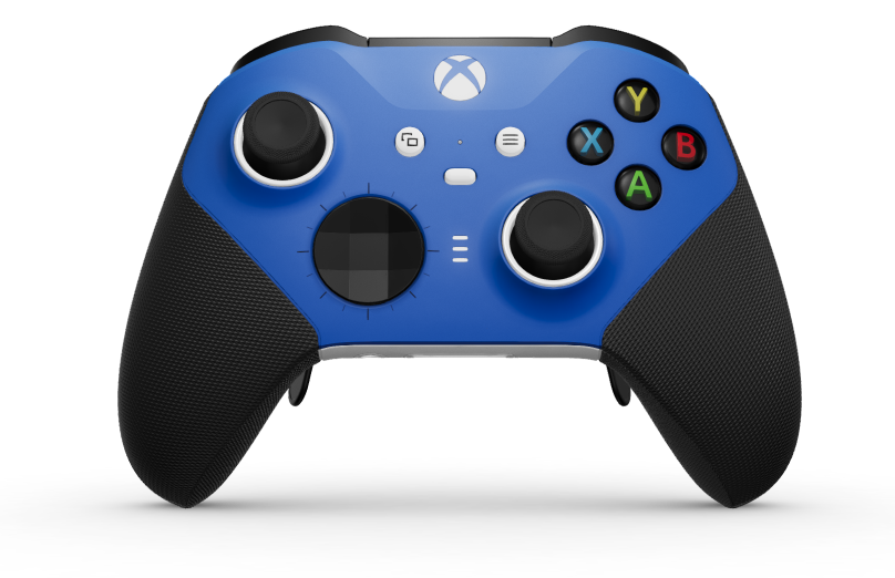 Xbox Elite Wireless Controller Series 2 – Core - Vorderseite: Shock Blue + gummierte Griffe, D-Pad: Facettiert, Carbon Black (Metall), Rückseite: Robot White + gummierte Griffe