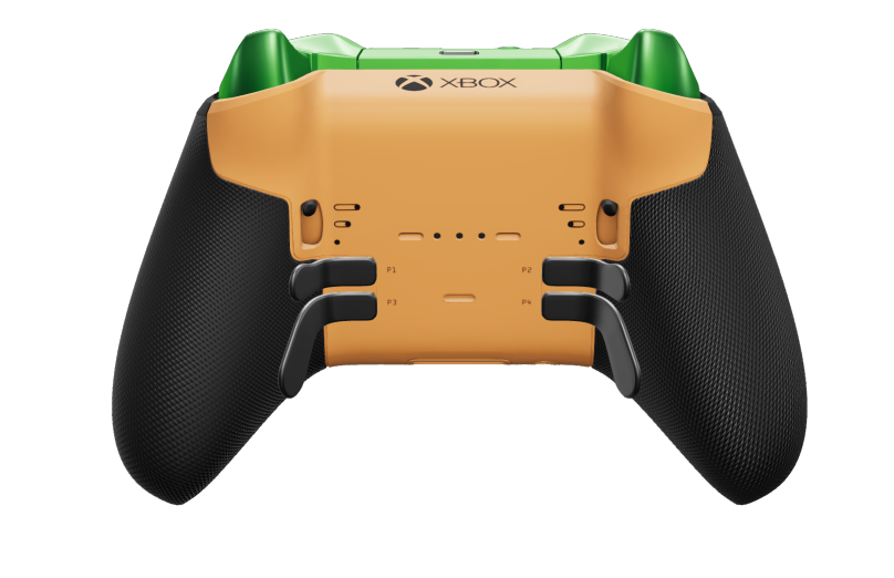 Xbox Elite Wireless Controller Series 2 - Core - Corps: Astral Purple + poignées caoutchoutées, BMD: À facettes, Carbon Black (métal), Arrière: Soft Orange + poignées caoutchoutées