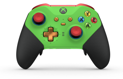 Xbox Elite ワイヤレスコントローラー シリーズ 2 - Core - Behuizing voorzijde: Velocity-groen + rubberen handvatten, D-pad: Cross, Soft Orange (Metal), Behuizing achterzijde: Velocity-groen + rubberen handvatten