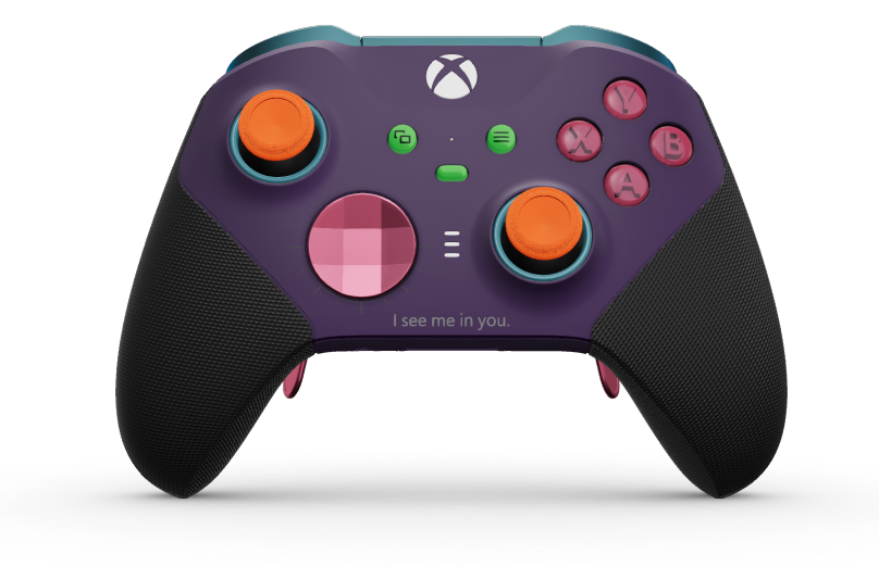 Xbox Elite Wireless Controller Series 2 - Core - Corps: Astral Purple + poignées caoutchoutées, BMD: À facettes, Deep Pink (métal), Arrière: Astral Purple + poignées caoutchoutées
