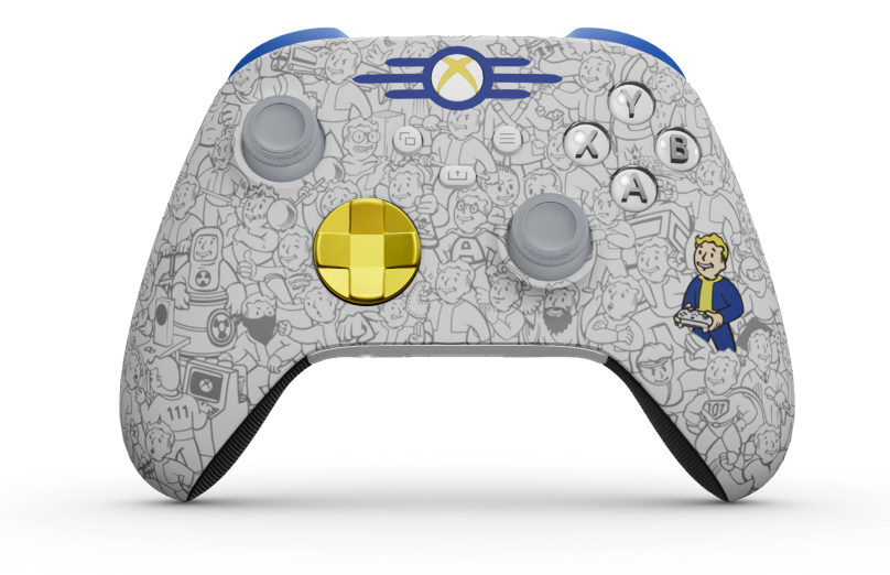 Xbox Wireless Controller - Runko: Fallout, Suuntaohjaimet: Salamankeltainen (metallinen), Peukalosauvat: Tuhkanharmaa