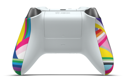 Controller with Pride body, Bright Silver (Metallic) D-pad, and Robot White thumbsticks - back view