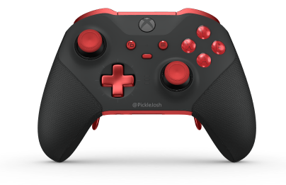 Xbox Elite Wireless Controller Series 2 - Core - Behuizing voorzijde: Carbonzwart + rubberen handvatten, D-pad: Cross, Pulse Red (Metal), Behuizing achterzijde: Pulsrood + rubberen handvatten