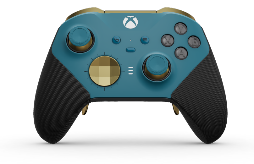 Xbox Elite Wireless Controller Series 2 - Core - Body: Mineral Blue + Rubberized Grips, D-pad: Faceted, Hero Gold (Metal), Back: Storm Gray + Rubberized Grips