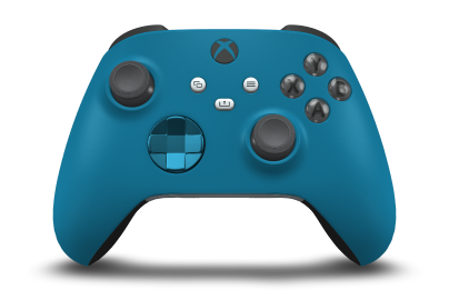 El mando con el cuerpo Azul mineral, cruceta Azul mineral (metálico) y palancas de mando Gris tormenta: vista frontal
