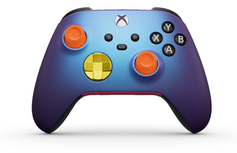 Xbox Wireless Controller - Text: Stellar Shift, Steuerkreuze: Blitzgelb (Metallic), Analogsticks: Orangenschale