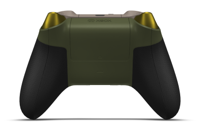 Controller with Forest Camo body, Lightning Yellow (Metallic) D-pad, and Desert Tan thumbsticks - back view
