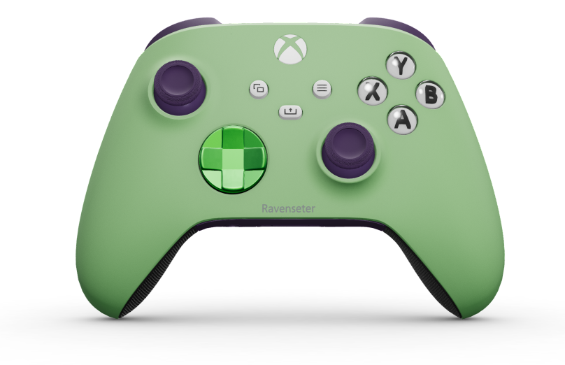 Xbox Wireless Controller - Framsida: Mjukt grönt, Styrknappar: Velocity-grön (metallic), Styrspakar: Rymdlila