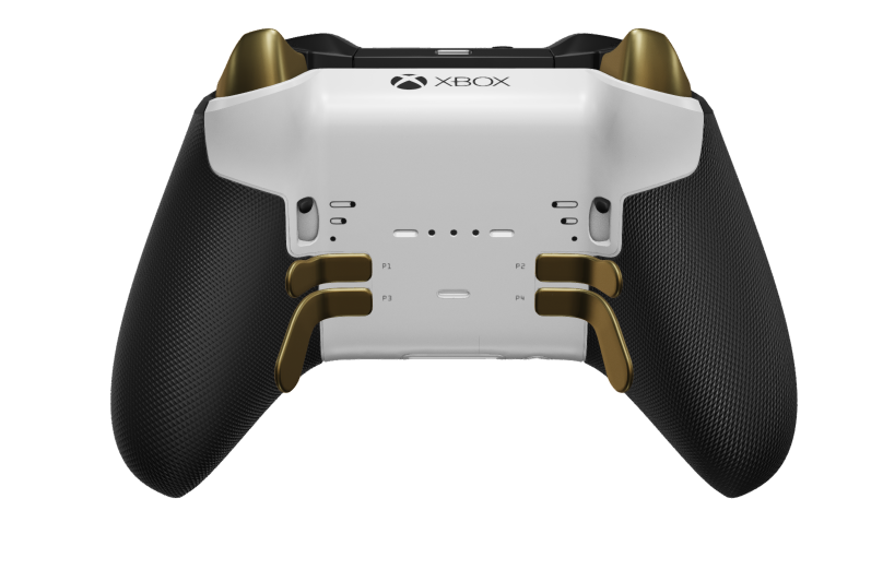 Xbox Elite Wireless Controller Series 2 – Core - Behuizing voorzijde: Robotwit + rubberen handvatten, D-pad: Cross, Hero Gold (metaal), Behuizing achterzijde: Robotwit + rubberen handvatten