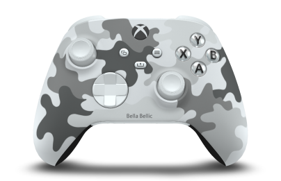 Controller with Arctic Camo body, Robot White D-pad, and Robot White thumbsticks - front view