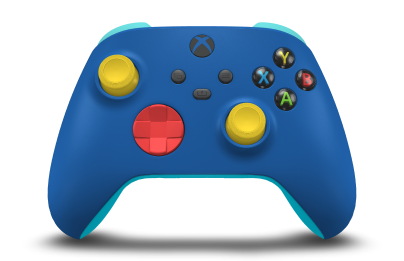 Controller with Shock Blue body, Pulse Red D-pad, and Lighting Yellow thumbsticks - front view