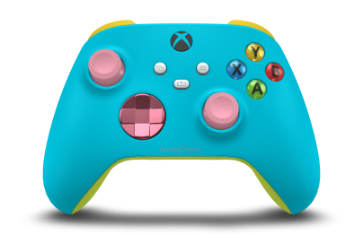 Xbox 無線控制器 - Corpo: Azul Libélula, Botões Direcionais: Rosa Reto (Metálico), Manípulos Analógicos: Rosa Retro