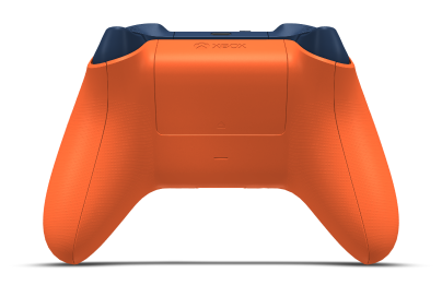 Controller with Zest Orange body, Midnight Blue D-pad, and Midnight Blue thumbsticks - back view