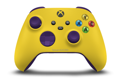 Controller with Lighting Yellow body, Astral Purple D-pad, and Astral Purple thumbsticks - front view