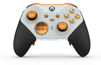 Xbox Elite Wireless Controller Series 2 - Core - Tělo: Robot White + Rubberized Grips, Směrový ovladač: Fazeta, jemně oranžová (kovová), Zadní strana: Robot White + Rubberized Grips
