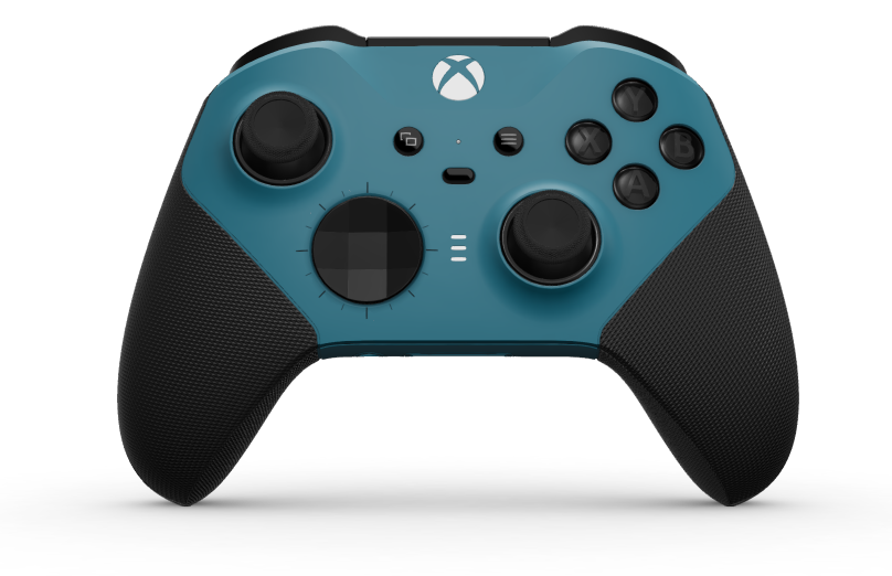 Trådløs Xbox Elite-controller Series 2 – Core - Body: Mineral Blue + Rubberized Grips, D-pad: Faceted, Carbon Black (Metal), Back: Mineral Blue + Rubberized Grips