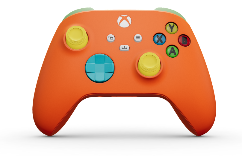 Xbox Wireless Controller - Hoofdtekst: Zest-oranje, D-Pads: Libelleblauw, Duimsticks: Bliksemgeel
