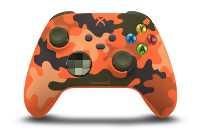 Xbox Wireless Controller - Corpo: Camuflagem de chama, Botões Direcionais: Verde Noturno (Metálico), Manípulos Analógicos: Verde Noturno