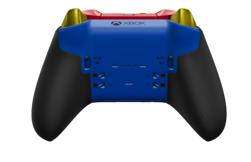 Xbox Elite Wireless Controller Series 2 - Core - Corps: Shock Blue + poignées caoutchoutées, BMD: À facettes, Pulse Red (métal), Arrière: Shock Blue + poignées caoutchoutées