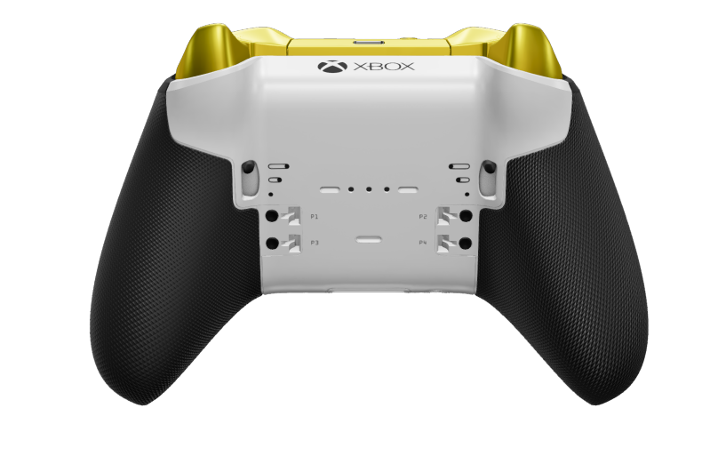 Xbox Elite Wireless Controller Series 2 - Core - 本体: ショック ブルー + ラバー加工のグリップ, D パッド: ファセット、パルス レッド (メタル), 背面: ロボット ホワイト + ラバー加工のグリップ