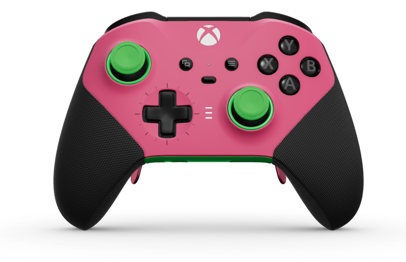 Xbox Elite Wireless Controller Series 2 - Core - Corps: Deep Pink + poignées caoutchoutées, BMD: Plus, Carbon Black (métal), Arrière: Velocity Green + poignées caoutchoutées