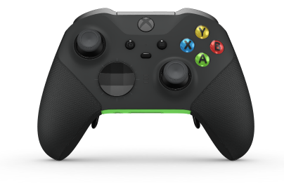 Xbox Elite ワイヤレスコントローラー シリーズ 2 - Core - Behuizing voorzijde: Carbonzwart + rubberen handvatten, D-pad: Facet, Carbon Black (Metal), Behuizing achterzijde: Velocity-groen + rubberen handvatten