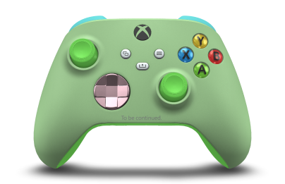 Controller with Soft Green body, Soft Pink (Metallic) D-pad, and Velocity Green thumbsticks - front view