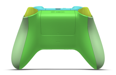Controller with Soft Green body, Soft Pink (Metallic) D-pad, and Velocity Green thumbsticks - back view